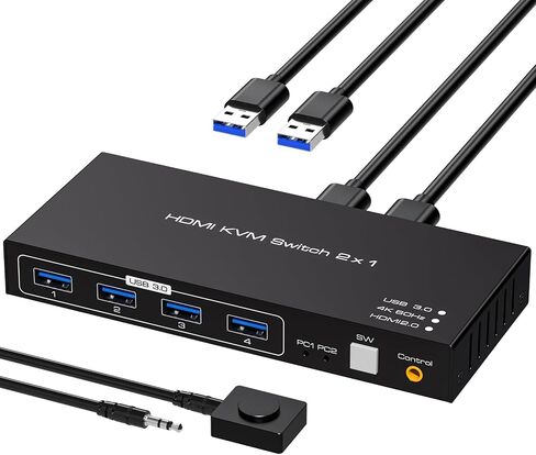 HDMI2.1 KVM Switch 4 أجهزة كمبيوتر 1 شاشة 8K @ 60 هرتز 4K @ 120 هرتز 4 منافذ KVM مفاتيح لـ 4 أجهزة كمبيوتر مشاركة 4 أجهزة USB مثل طابعة لوحة المفاتيح والماوس وما إلى ذلك مع جهاز التحكم عن بعد والملحقات الخارجية الأخرى in Kuwait