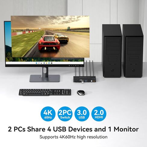 HDMI2.1 KVM Switch 4 أجهزة كمبيوتر 1 شاشة 8K @ 60 هرتز 4K @ 120 هرتز 4 منافذ KVM مفاتيح لـ 4 أجهزة كمبيوتر مشاركة 4 أجهزة USB مثل طابعة لوحة المفاتيح والماوس وما إلى ذلك مع جهاز التحكم عن بعد والملحقات الخارجية الأخرى in Kuwait