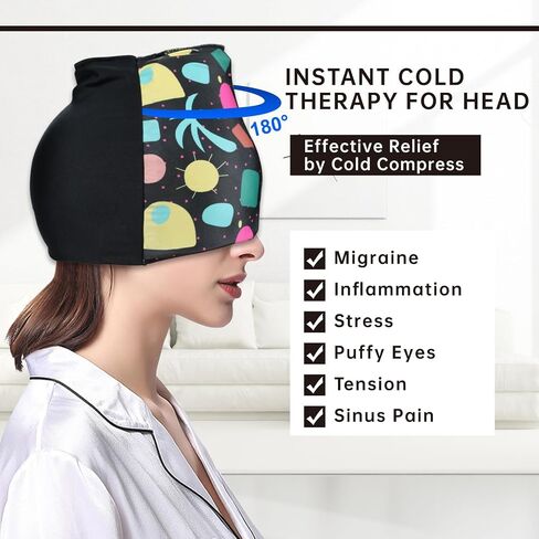 ZNÖCUETÖD Migraine Relief Cap(Size,S), Headache Relief Cap Ice Hat Cold Cap for Migraines Headache Sinus Stress, Tension, Head ice Pack Wrap Migraine Mask Ice Beanie, Hot/Cold Compression Hangover Cap in Saudi Arabia
