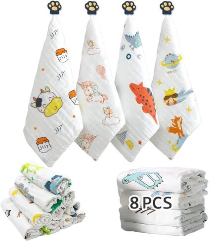8pcs Baby Washcloths Soft Set | Baby Muslin Washcloth | Face Towels for Newborn with Sensitive Skin | Shower Gift for Baby Registry in Saudi Arabia