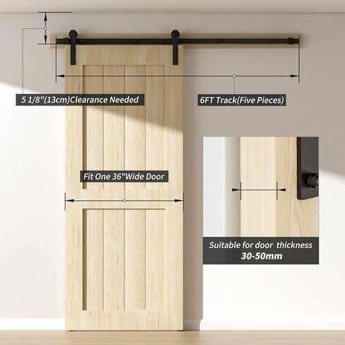 6FT Sliding Barn Door Hardware Kit, Fit 35" Width and 1 3/8" - 2" Thickness Door, Barn Door Track Kit for Single Door, Sturdy I Shape Hanger, Matte Black in Saudi Arabia