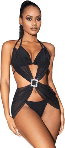 MakeMeChic Women's 3 Piece Swimsuit Swimwear Halter Triangle Bikini Set with Cover Up Bathing Suit in Saudi Arabia