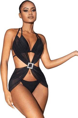 MakeMeChic Women's 3 Piece Swimsuit Swimwear Halter Triangle Bikini Set with Cover Up Bathing Suit in Saudi Arabia