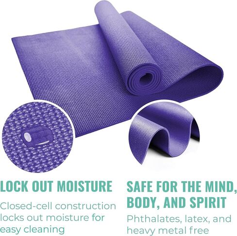 20-Pack Classic Yoga Set, 10 Non Slip Yoga Mats (68" x 24" x 4mm) and 10 6ft D-Ring Yoga Straps, Yoga Accessories for Schools and Studios, Assorted in Saudi Arabia