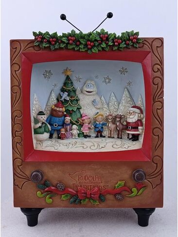 تقاليد Enesco Rudolph من Jim Shore Diorama TV Scene Masterpiece Lit تمثال - تماثيل رودولف مرسومة يدويًا من الراتنج الحجري مع أضواء تمثال ديكور المنزل لعيد الميلاد، 10.24 بوصة in Saudi Arabia