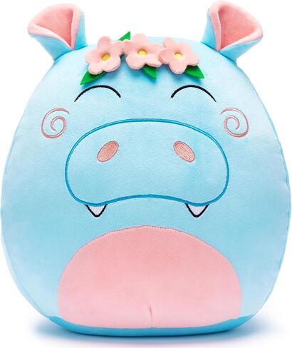 Large Hippo Plush Pillow Stuffed Animal Toy,12" Big Size Cute Soft Fat Kawaii Hugging Cuddle Huggable Plushie,Gift for Kids in Saudi Arabia