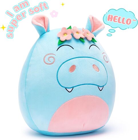 Large Hippo Plush Pillow Stuffed Animal Toy,12" Big Size Cute Soft Fat Kawaii Hugging Cuddle Huggable Plushie,Gift for Kids in Saudi Arabia