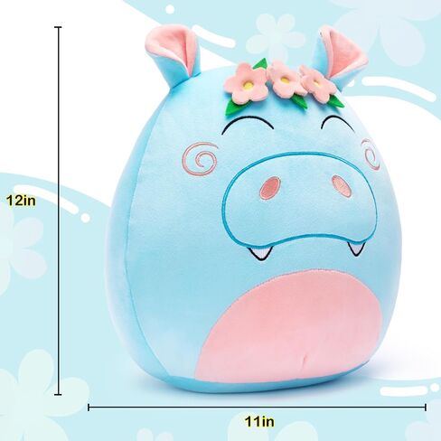 Large Hippo Plush Pillow Stuffed Animal Toy,12" Big Size Cute Soft Fat Kawaii Hugging Cuddle Huggable Plushie,Gift for Kids in Saudi Arabia