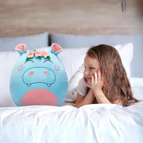 Large Hippo Plush Pillow Stuffed Animal Toy,12" Big Size Cute Soft Fat Kawaii Hugging Cuddle Huggable Plushie,Gift for Kids in Saudi Arabia