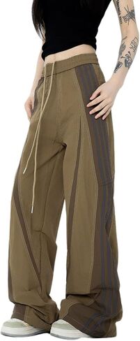 Striped Baggy Parachute Pants Y2k Track Pants Unisex Streetwear Fashion Drawstring Sweatpants in Kuwait