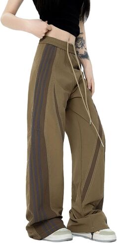Striped Baggy Parachute Pants Y2k Track Pants Unisex Streetwear Fashion Drawstring Sweatpants in Kuwait
