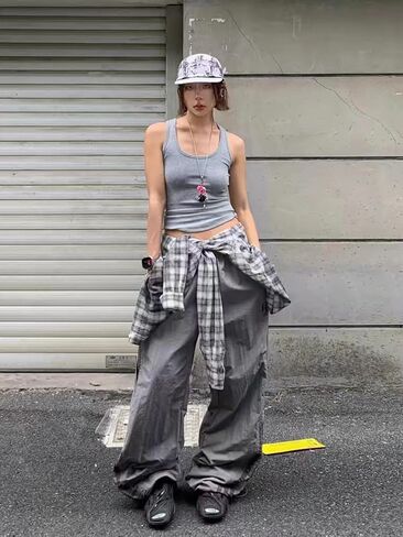 Striped Baggy Parachute Pants Y2k Track Pants Unisex Streetwear Fashion Drawstring Sweatpants in Kuwait