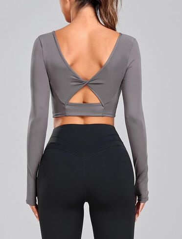 YOFIT Women's Long Sleeve Crop Top Twist Back Gym Workout T-Shirts in Saudi Arabia