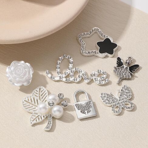 24Pcs Bling Gold Jewelry Shoe Charms Designer Decoration Rhinestone Chain Pearl Gems Rhinestone Luxury Accessories for Women Girls Party Favors Birthday Gifts in Saudi Arabia