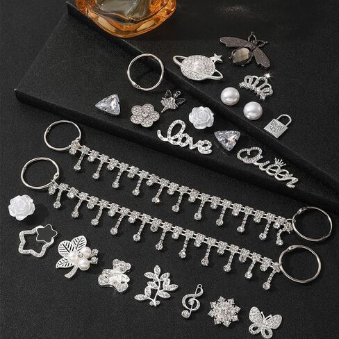 24Pcs Bling Gold Jewelry Shoe Charms Designer Decoration Rhinestone Chain Pearl Gems Rhinestone Luxury Accessories for Women Girls Party Favors Birthday Gifts in Saudi Arabia