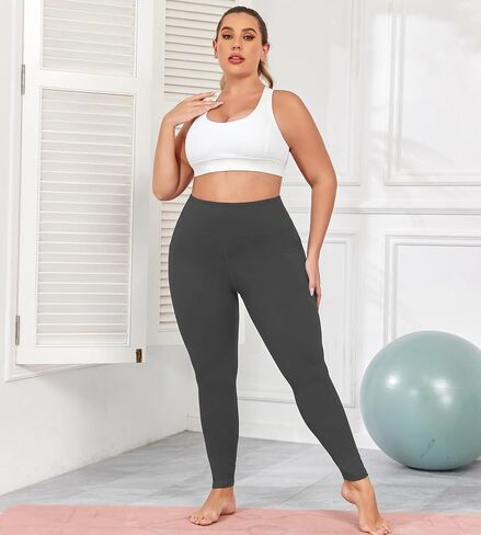سراويل ضيقة لرفع المؤخرة بمقاس كبير مع جيوب للنساء، سراويل يوجا L-5XL للتحكم في البطن، سراويل ضيقة للتمرين بخصر عالٍ in Kuwait