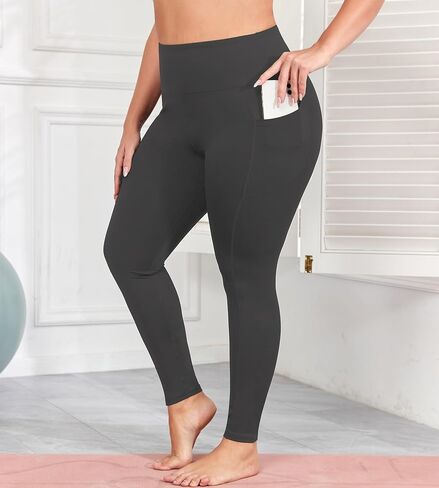 سراويل ضيقة لرفع المؤخرة بمقاس كبير مع جيوب للنساء، سراويل يوجا L-5XL للتحكم في البطن، سراويل ضيقة للتمرين بخصر عالٍ in Kuwait