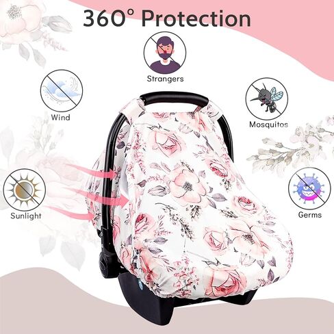 SWESEN Baby Car Seat Cover, Flower Carseat Cover Girls, Cozy Sun & Summer Cover, Stretchy Newborn Carseat Canopy with Zipper and Mesh in Saudi Arabia