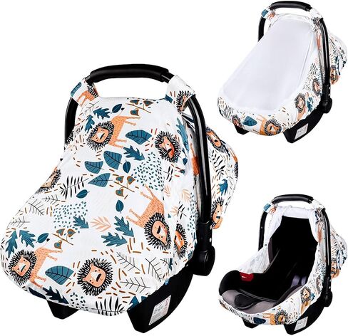 SWESEN Baby Car Seat Cover, Flower Carseat Cover Girls, Cozy Sun & Summer Cover, Stretchy Newborn Carseat Canopy with Zipper and Mesh in Saudi Arabia