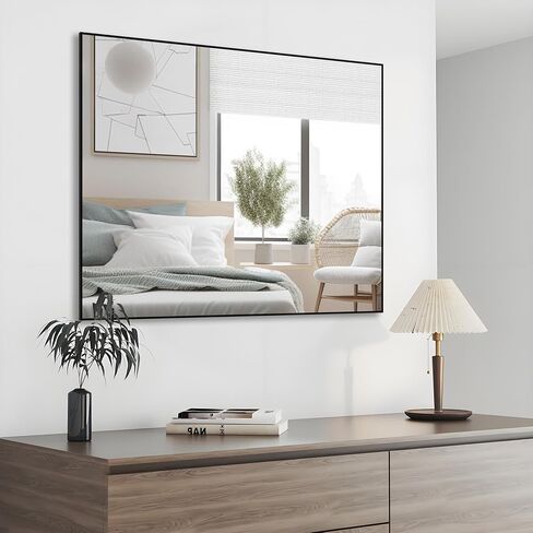 CRATE&COOP Bathroom Black Mirror for Wall,32x26 Inch Wall Mirror for Bathroom Over Sink, Rectangle Metal Frame Bathroom Vanity Mirror (32" Blacck) in Saudi Arabia
