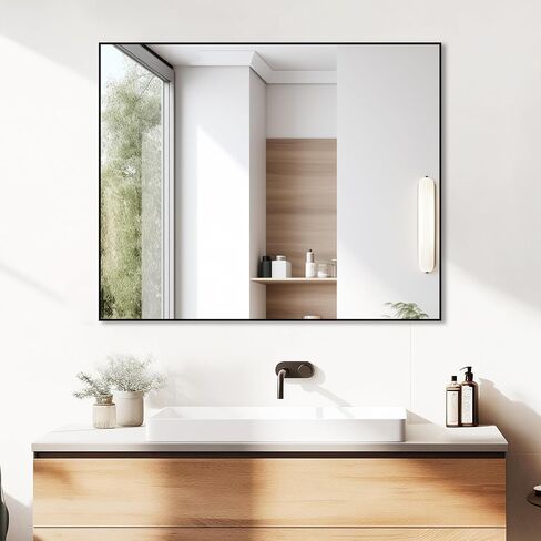 CRATE&COOP Bathroom Black Mirror for Wall,32x26 Inch Wall Mirror for Bathroom Over Sink, Rectangle Metal Frame Bathroom Vanity Mirror (32" Blacck) in Saudi Arabia