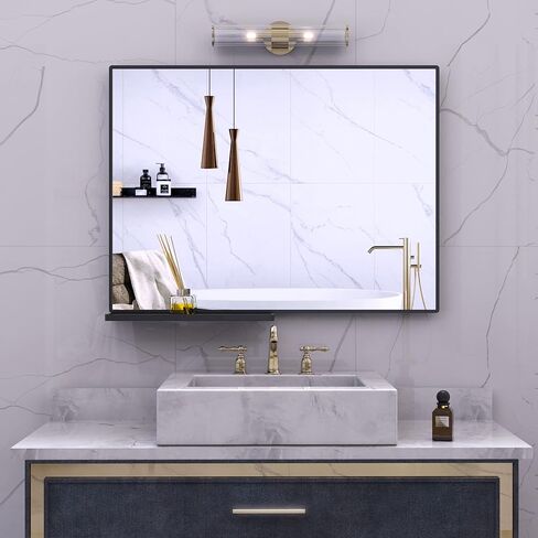 CRATE&COOP Bathroom Black Mirror for Wall,32x26 Inch Wall Mirror for Bathroom Over Sink, Rectangle Metal Frame Bathroom Vanity Mirror (32" Blacck) in Saudi Arabia