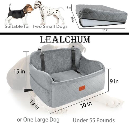 Large Dog Car Seat Up to 55lb,Two Clip-On Safety Adjustable Leashs Dog Car Bed for 2 Small Dogs,Completely detachable and washable Pet Car Seat,Easy to Install(Black/Grey, Large) in Saudi Arabia