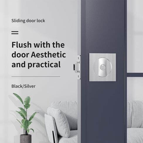 Pocket Door Lock with Key, Square Sliding Barn Door Lock Latch Recessed 2 Sided, Contemporary Entry Pocket Door Privacy Lock Security for 1 3/8" to 2 3/16" Thickness Door (Silver) in Saudi Arabia