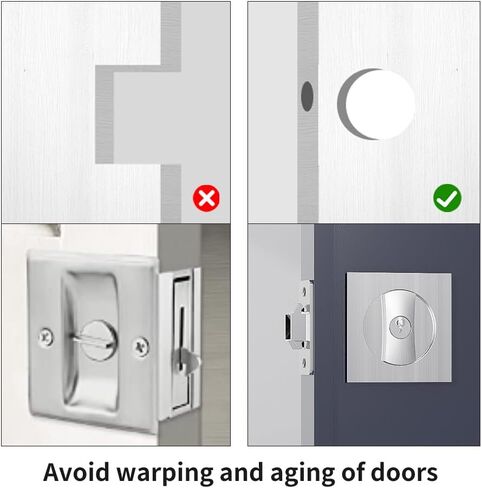 Pocket Door Lock with Key, Square Sliding Barn Door Lock Latch Recessed 2 Sided, Contemporary Entry Pocket Door Privacy Lock Security for 1 3/8" to 2 3/16" Thickness Door (Silver) in Saudi Arabia