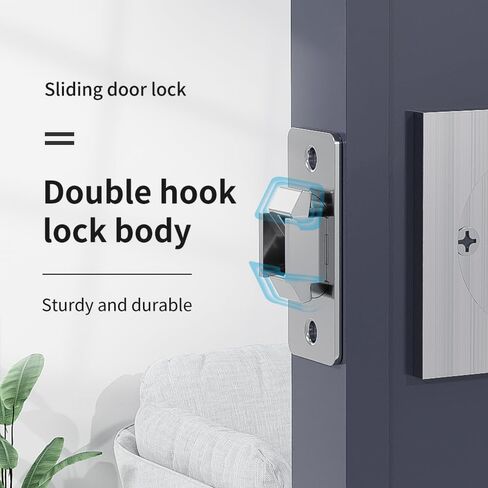 Pocket Door Lock with Key, Square Sliding Barn Door Lock Latch Recessed 2 Sided, Contemporary Entry Pocket Door Privacy Lock Security for 1 3/8" to 2 3/16" Thickness Door (Silver) in Saudi Arabia