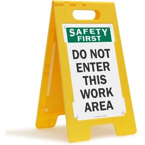 SmartSign 25 x 12 inch “Safety First - Do Not Enter This Work Area" Two-Sided Folding Floor Sign, Digitally Printed Polypropylene Plastic, Multicolor, Made in USA
