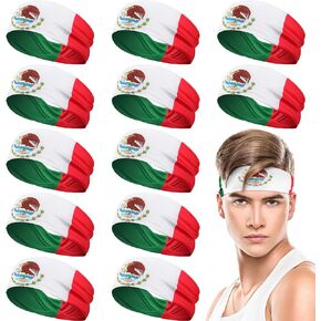 meekoo 12 Pcs Mexico Country Flag Headbands Mexican Bandana with National Flag Headband Sweatbands for National Sports Events Mexico Headband for Men Women Soccer, Tennis, Workout, Costume