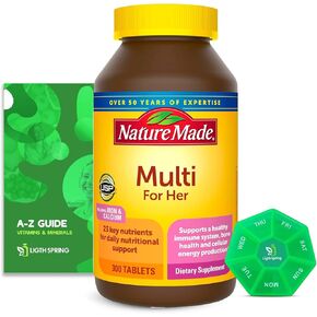Multi for Her Women's Multivitamin Tablets, 300 Count (2Pack) for Daily Nutritional Support with Better Ligth&Spring Guide + Weekly Pill Organizer (4 Items)