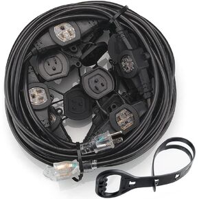 50FT 12 Gauge Cable Indoor/Outdoor Extension Cord,Multiple Evenly-Spaced Plug Eleven Outlet,Cord Sp-litter,Ideal for Landscaping Light,Stage Back lines,Party Decoration ETL listed