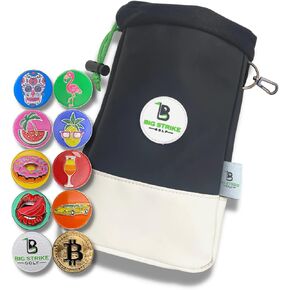 Big Strike Golf - Golf Pouch and 10 Magnetic Ball Markers. Bright, Fun Colorful Ball Markers. Golf Accessories Top Pick. (Golf Pouch + 10 Magnetic Ball Markers)