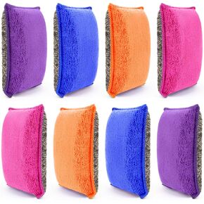 8 Pack Microfiber Sponge Kitchen - Dish Scrubber Sponge Non-Scratch Reusable High Density Heavy Duty Kitchen Sink Dish Sponge for Washing Dishes, Pans, Household Cleaning Sponges 4 Colors.