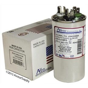 Rheem / Ruud / Weatherking 43-25133-03 - 35 + 3 uf MFD 370 / 440 Volt VAC AmRad Round Dual Run Capacitor , Made in the U.S.A.