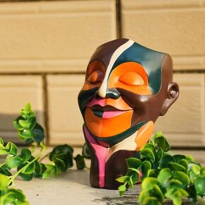 Abstract Rainbow Head Planter, Unique Face Plant Pot with Drainage, Cute Eclectic Flower Planters Pots for Indoor & Outdoor Plants, Colorful Funny Room Decor Aesthetic(Chocolate)