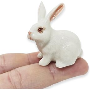 WitnyStore Tiny ¾ Inch Grey Sitting Rabbit Figurine - Miniature Hand Made Painted Ceramic Cute Bunny Hare Leporidae Wildlife Animals Porcelain Decorative Collectible Figurines Décor