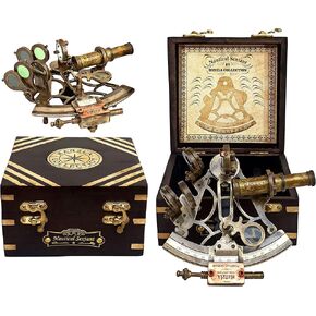 Brass Sextant for Navigation with Inbuild Compass Vintage Nautical Brass Sextant J. Scott Antique Sextant with Wooden Box Confirmation Baptism Best Easter Thanksgiving Marine Gift
