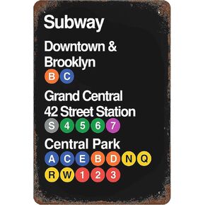 Vintage Metal Tin Sign 8x12 Inches, New York City Subway Downtown Brooklyn Grand Central 42 Street Station Park Wall Decor NYC Train Railway Poster for Home Living Room Bedroom Garden Garage Office in Kuwait