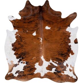 100% Genuine Brazilian Cowhide Rug - Tricolor, Brown, Black & White - Luxury Cowskin Leather Area Rug Decor (X=Large) 7 x 6 ft
