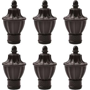 Curtain Finials, 6Pcs Black Plastic Drapery Rail Pole Head Cap Decorative Window Curtain Rail End Curtain Rod Pole Finials Ends, Fits Dia. 28mm/1.1in Curtain Rods (Trophy Shape)