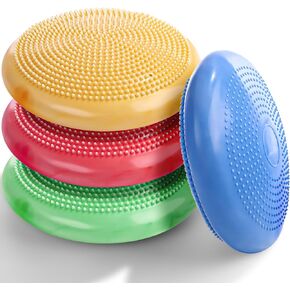 4 Pcs Wiggle Seat for Sensory Kids Inflated Wobble Cushion Sensory Seat Cloud Design Flexible Seating for Classroom Elementary, Balance Disc with Needle Pump for Kids Adult Pet Training