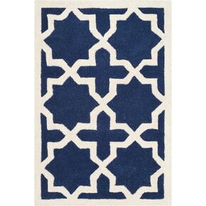 SAFAVIEH Chatham Collection 4' x 6' Dark Blue/Ivory CHT732C Handmade Geometric Premium Wool Area Rug