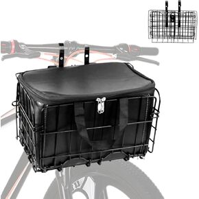 Folding Bike Basket with Removable Liner Bag, Quick Release Design Bicycle Frame Basket Removable Front Bag Metal Ebike Basket for Carrying Dogs, Pets, Fruit & Grocery
