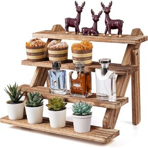 Emfogo Wooden Display Riser Stand, Farmhouse Cupcake Stands, 4 Tier Rustic Earring Holder Stands and Spice Rack Organizer, Table Display Stand For Vendors, jewelry display, Kitchen, Home Party (Brown)