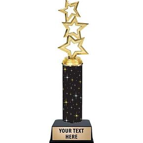 11 Inch Three Star Trophies - Black Midnight Three Star Trophy Awards Prime