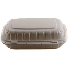 Eco Friendly Microwavable, Mineral Filled Recyclable Biodegradable 9x6 Take Out Food Containers with Clamshell Hinged Lid | To-Go, Resturant Carry-out|50CT