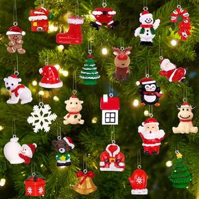 YUJUN 36pcs Mini Christmas Ornaments Resin Set for Christmas Tree Decoration,Christmas Small Resin Miniature Figurines for Christmas Hanging Ornaments Decoration